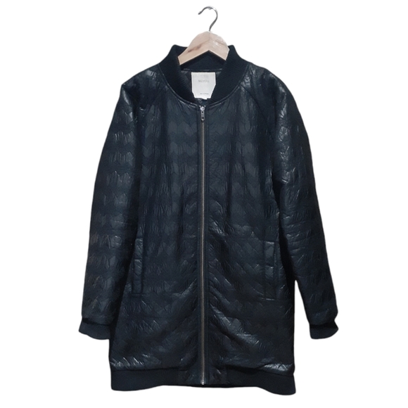 Nümph (Anthropologie) Women's Long Quilted Jacket Black Tonal Chevron Medium - Picture 5 of 9